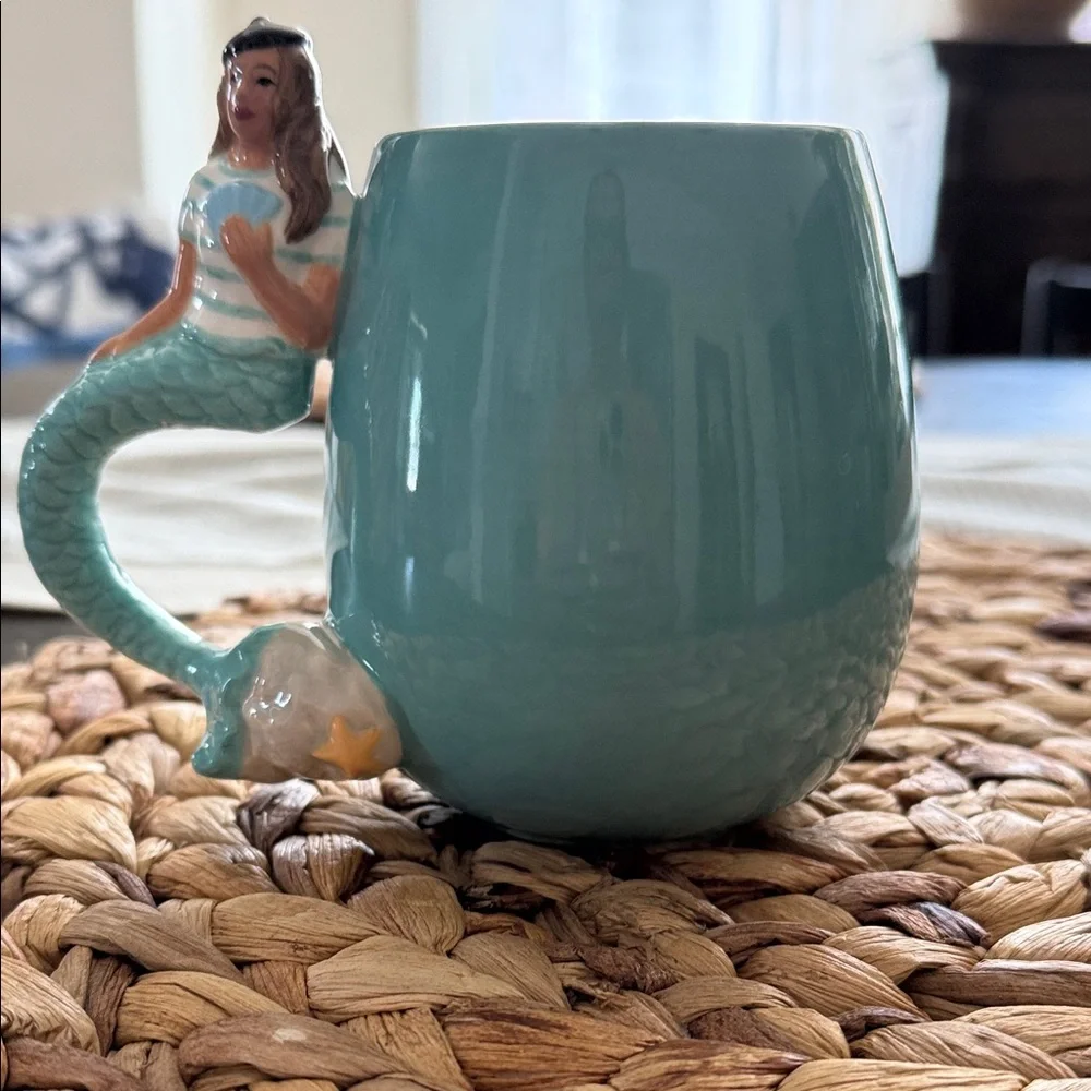 West Elm Mermaid Mug Blue Turquoise 15 Oz Whimsical Nautical Sailor Coffee Mug